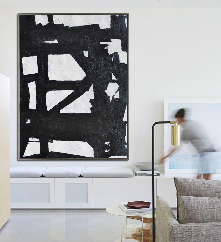 Hand Painted Acrylic Painting,Black And White Minimal Painting On Canvas - Large Canvas Art,Modern Art Abstract Painting